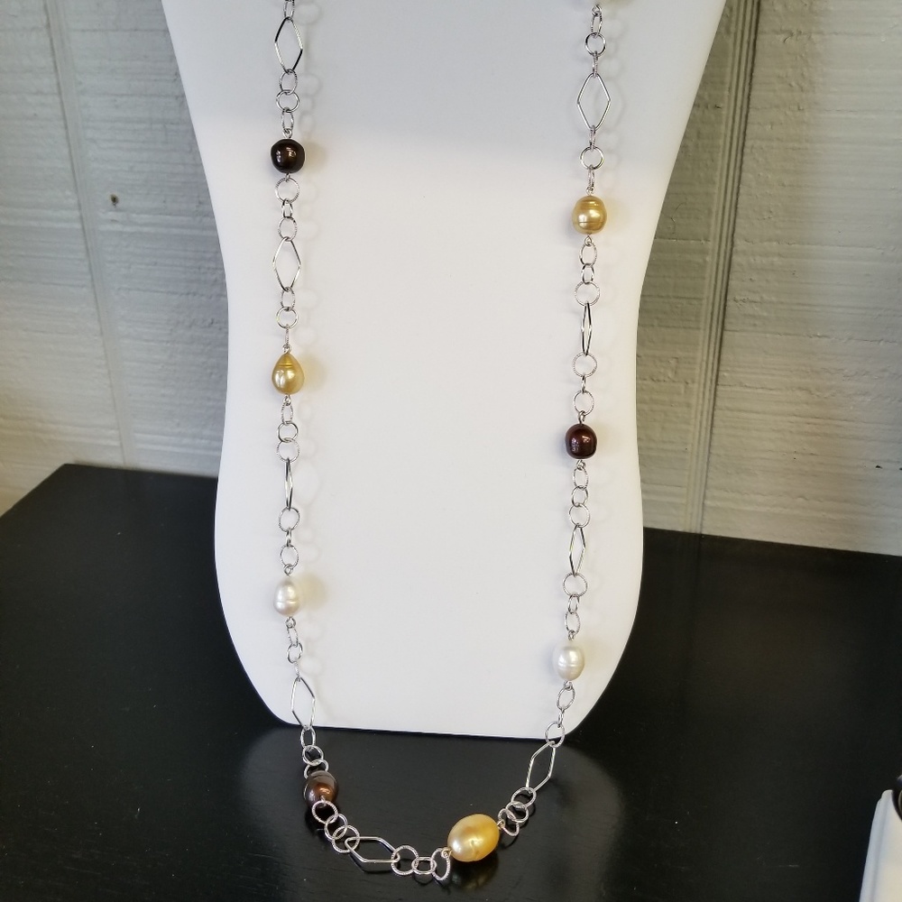 12mm Freshwater Pearls Tin Cup Sterling Chain